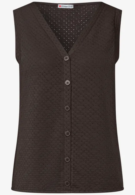 Top mit V-Neck und dekorativer Knopfleiste black coffee Ärmelloses, schwarzes Stricktop mit V-Ausschnitt und Knopfleiste.