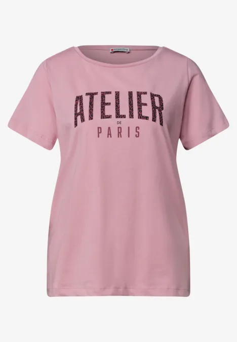 T-Shirt mit Rundhals und Frontprint vintage blush Rosa T-Shirt mit Kurzärmeln und schwarzem "ATELIER PARIS"-Aufdruck.