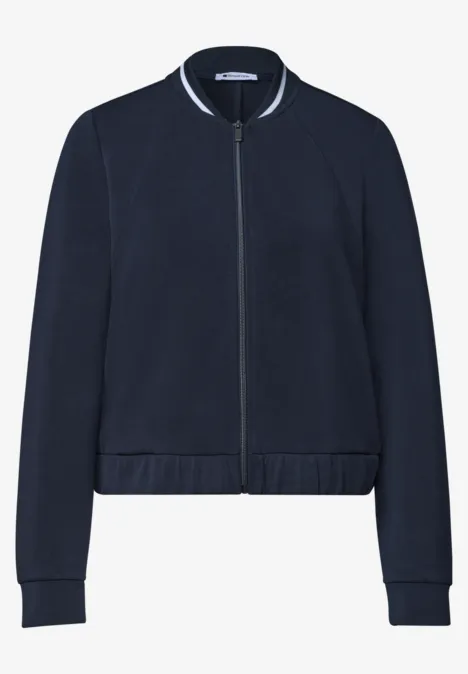 Langarm Jacke im Silk-Look mit Zipper darkest blue Dunkelblaue Bomberjacke mit Reißverschluss, geripptem Bund und Ärmeln, schlichter Stil