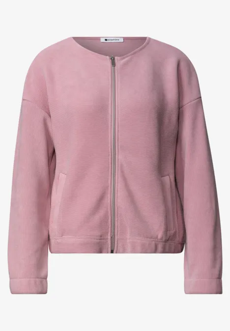 Rosa Fleecejacke mit durchgehendem Reißverschluss und seitlichen Taschen