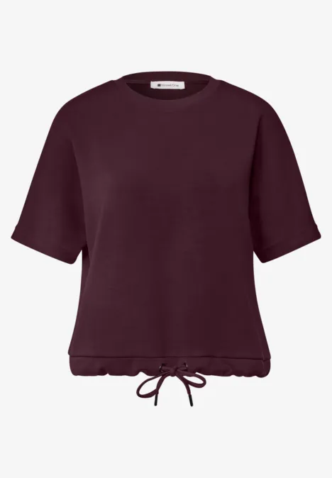 T-Shirt mit Rundhals im Silk-Look rustic rouge Weinrotes Kurzarm-Shirt mit Rüschenbund und Kordelzug am Saum.