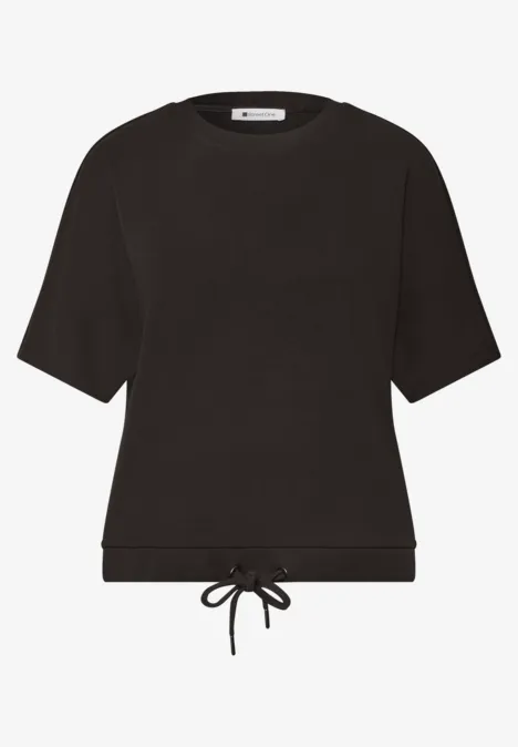 T-Shirt mit Rundhals im Silk-Look black coffee Schwarzes T-Shirt mit Rundhalsausschnitt, kurzen Ärmeln und Kordelzug am Saum.