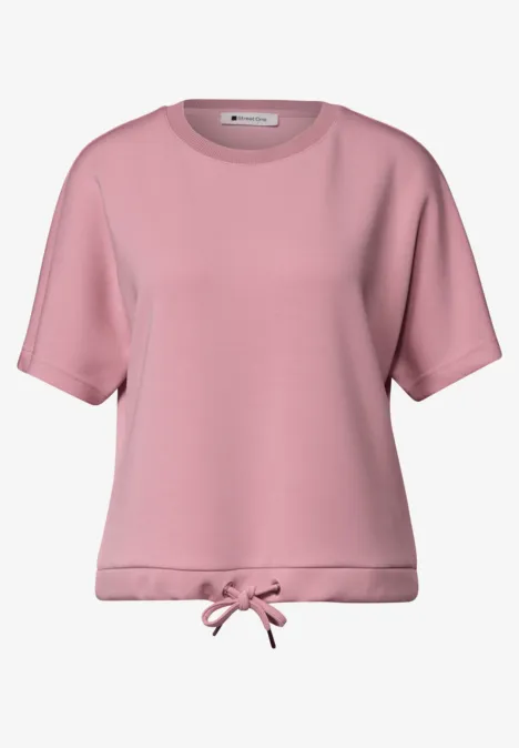 T-Shirt mit Rundhals im Silk-Look vintage blush Rosa Kurzarmshirt mit Tunnelzug am Saum