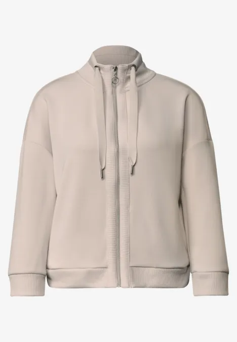 Jacke im Silk-Look mit Rippdetails clay sand Beige Sweatjacke mit Reißverschluss, Stehkragen und Kordelzug