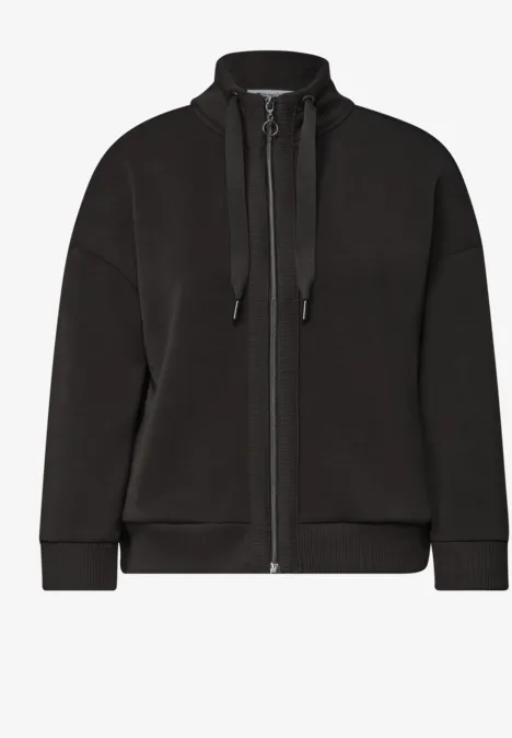 Jacke im Silk-Look mit Rippdetails black coffee Schlichte schwarze zip-up Jacke mit hohem Kragen und Kordelzug, lange Ärmel, gerader Schnitt.