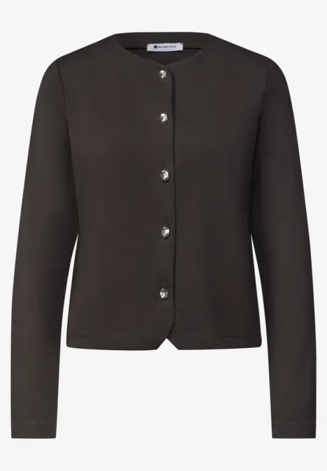 Strick-Look Jacke mit dekorativen Knöpfen black coffee Schlichter, dunkelgrauer Cardigan mit Rundhalsausschnitt und silbernen Knöpfen.