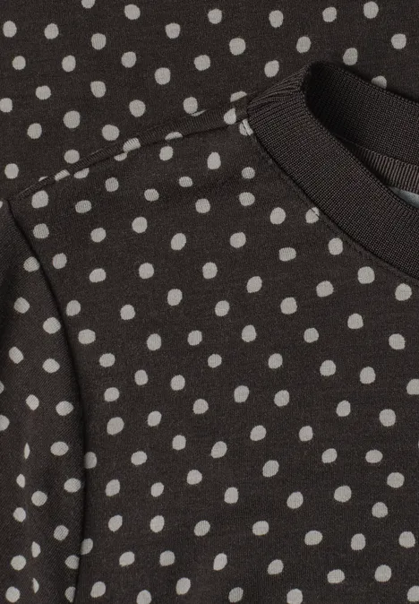 T-Shirt mit Rundhals und Print black coffee Schwarzer Pullover mit weißen Polka-Dots und Rundhalsausschnitt.