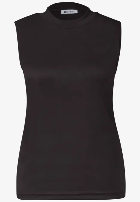 Top in Silk-Look met coltrui black coffee Schwarzes, ärmelloses Top mit rundem Halsausschnitt und schlichter, glatter Oberfläche.