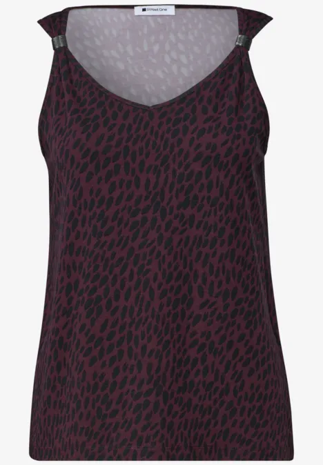 Top mit V-Neck und Dekodetail rustic rouge Ärmelloses V-Ausschnitt-Top in Dunkelrot mit schwarzem, abstraktem Muster.