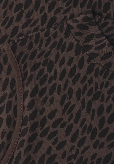 Brauner Hoodie mit schwarzem, unregelmäßigem Tropfenmuster und Kängurutasche