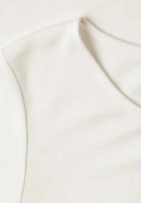Weißes T-Shirt mit rundem Ausschnitt, glatter Baumwollstruktur