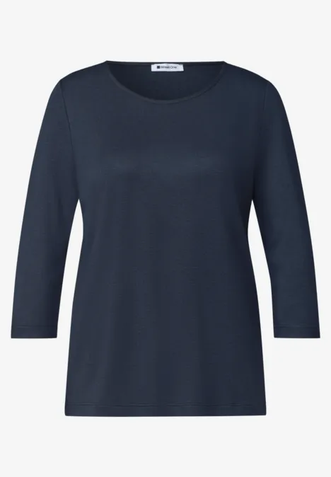 Shirt met 3/4-mouwen en een boothals darkest blue Dunkelblaues, schlichtes Damen-Shirt mit 3/4-Ärmeln und rundem Ausschnitt.