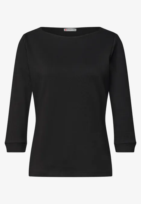 3/4-Arm Shirt mit U-Boot-Ausschnitt Black Schlichtes schwarzes Damen-Shirt mit 3/4-Ärmeln und U-Boot-Ausschnitt.