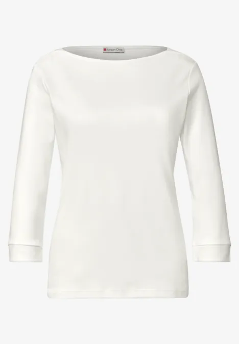 3/4-Arm Shirt mit U-Boot-Ausschnitt off white Weißes Langarmshirt mit U-Boot-Ausschnitt