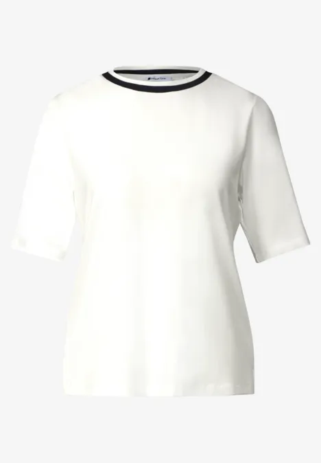 T-Shirt mit Rundhals und Kontrastdetail off white Weißes T-Shirt mit kurzen Ärmeln und Rundhalsausschnitt.