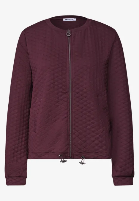Jasje met ronde hals en structuur rustic rouge Bordeaux gewatteerde jas met ritssluiting en ronde hals