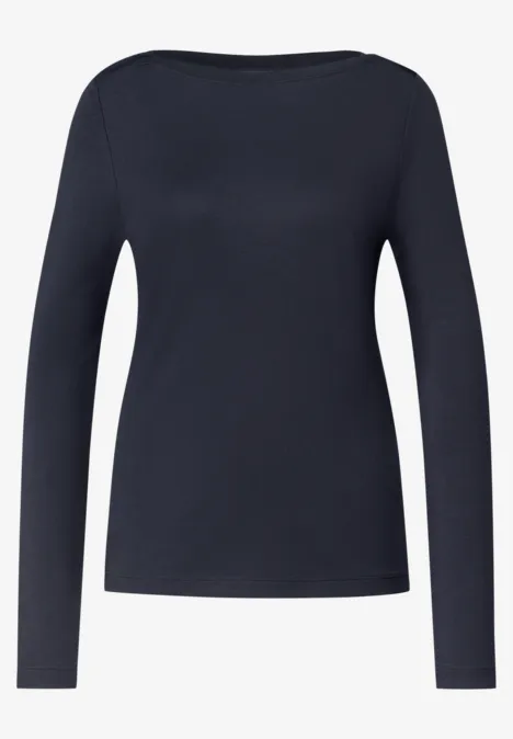 Schlichtes dunkelblaues Langarmshirt mit Rundhalsausschnitt