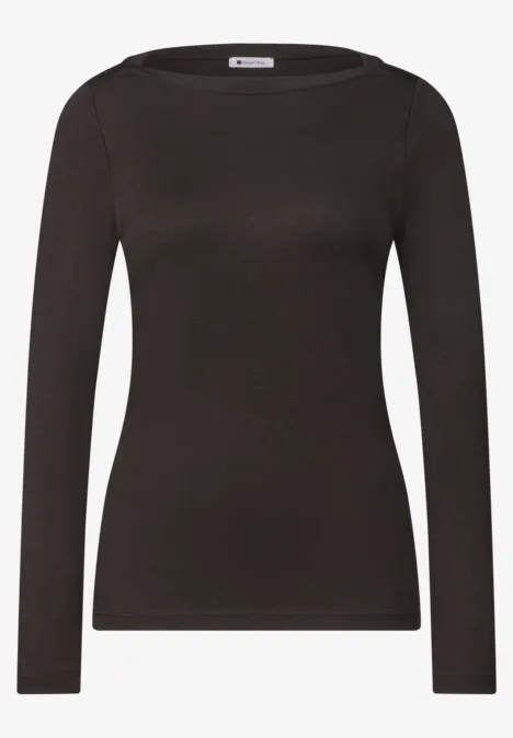 T-shirt basique à col bateau black coffee Schwarzes, figurnahes Damenoberteil mit langen Ärmeln und Rundhalsausschnitt.