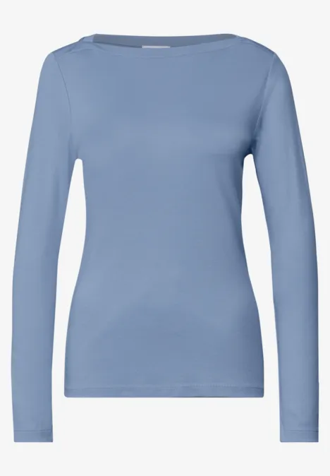 T-shirt basique à col bateau northern blue Hellblaues, langärmliges Damen-Shirt mit weitem Rundhalsausschnitt