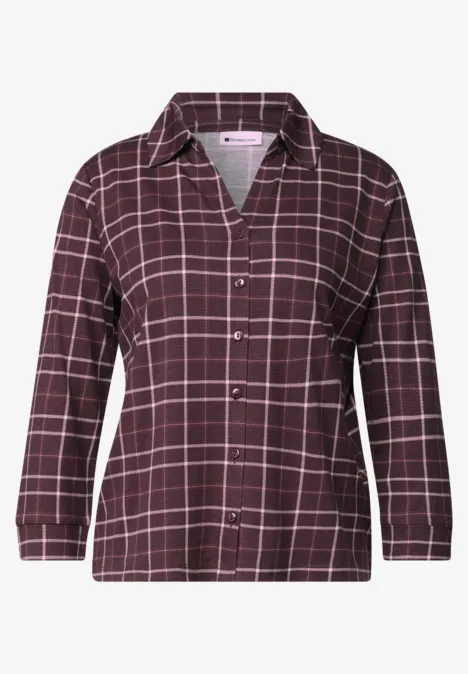 Shirt met 3/4-mouwen van jersey in blouse-stijl rustic rouge Bordeaux geruite blouse met lange mouwen en getailleerde pasvorm.
