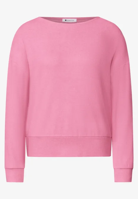 Koszulka z długim rękawem i elastycznym wykończeniem warm blush mel. Różowy sweter z okrągłym dekoltem i długimi rękawami.