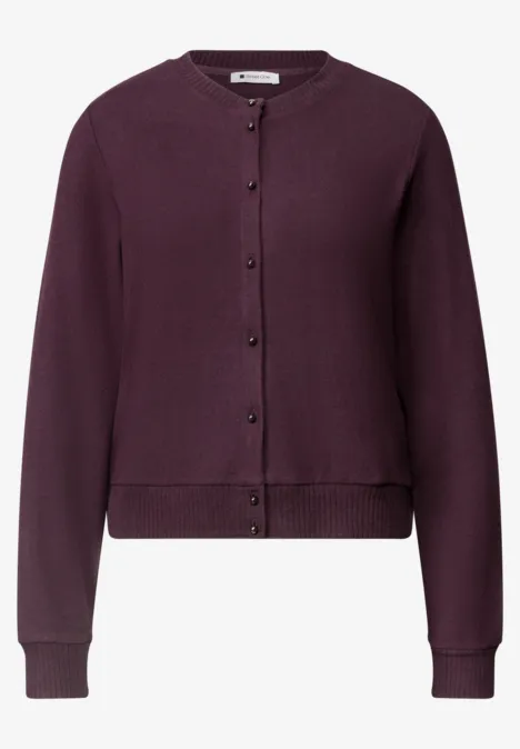 Dunkellila Damen-Strickjacke mit Rundhalsausschnitt und Knopfleiste