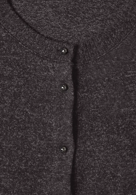Cardigan en maille gris foncé à col rond avec patte de boutonnage