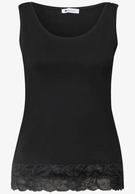 Top noir sans manches avec bordure en dentelle