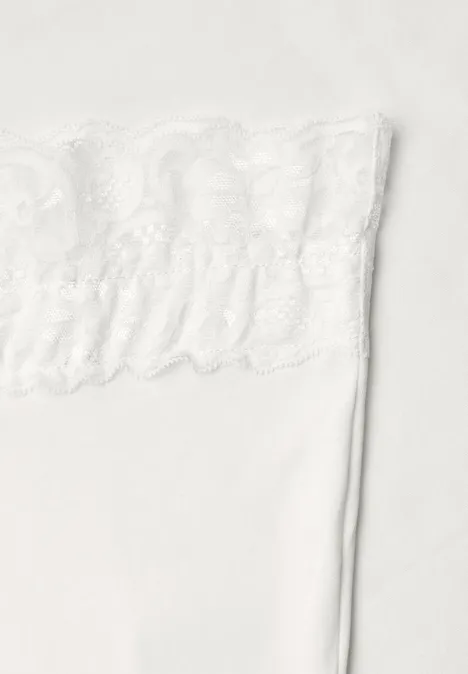 Gros plan sur un tissu blanc avec dentelle en haut.