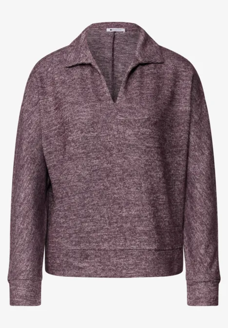 Koszulka Polo z długim rękawem w stylu melanżowym rustic rouge mel. Fioletowy sweter z dzianiny z kołnierzem i dekoltem w serek