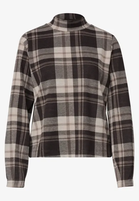 Langarm Shirt mit Turtle Neck und Karomuster black coffee Grauer Karo-Pullover mit hohem Kragen und langen Ärmeln.