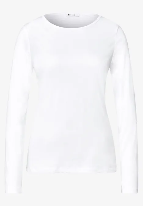 Basic Langarm Shirt in Unifarbe White Ein schlichtes weißes Langarmshirt mit rundem Ausschnitt.