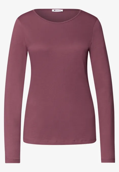 T-shirt à manches longues uni de couleur bordeaux avec col rond