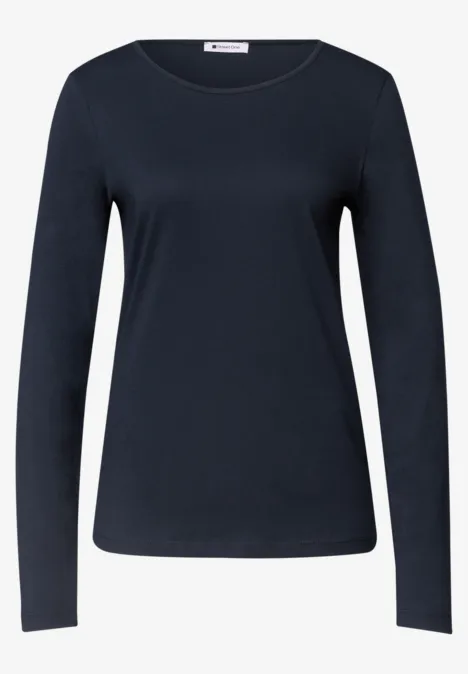Jednokolorowa koszulka Basic z długim rękawem darkest blue Prosty granatowy longsleeve z okrągłym dekoltem.