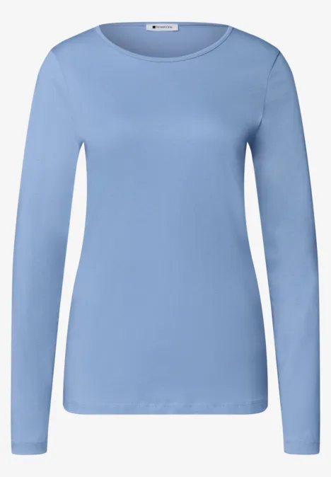 Jednokolorowa koszulka Basic z długim rękawem northern blue Jasnoniebieski longsleeve z okrągłym dekoltem