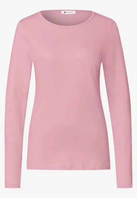 Jednokolorowa koszulka Basic z długim rękawem vintage blush Różowa bluzka z długim rękawem i okrągłym dekoltem, prosta i dopasowana.
