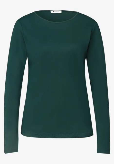 Basic Langarm Shirt in Unifarbe shadow teal Schlichtes, dunkelgrünes Langarmshirt mit rundem Halsausschnitt für Damen.