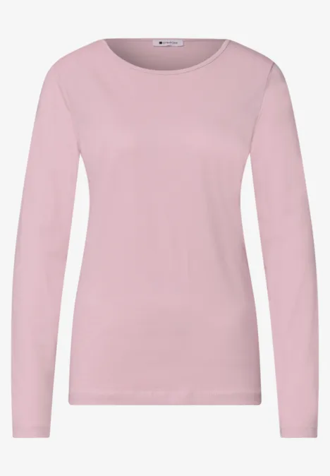 Rosa Langarmshirt mit Rundhalsausschnitt, schlichtes Damenoberteil.