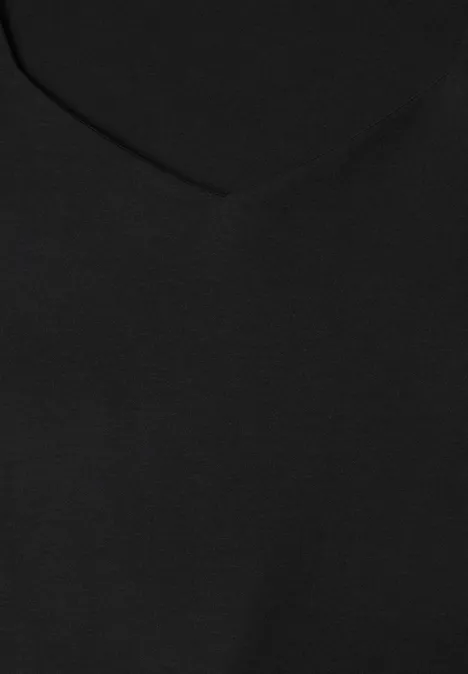 Koszulka z długim rękawem i dekoltem w kształcie kwadratu Black Czarna koszulka z dekoltem w kształcie litery V