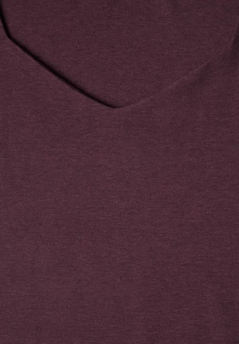 Koszulka z długim rękawem i dekoltem w kształcie kwadratu rustic rouge Bordowy T-shirt z dekoltem w serek z miękkiej dzianiny.