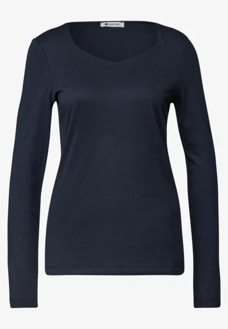Shirt met lange mouwen en vierkante halslijn darkest blue Dunkelblaues, schlichtes Damen-Langarmshirt mit Rundhalsausschnitt.