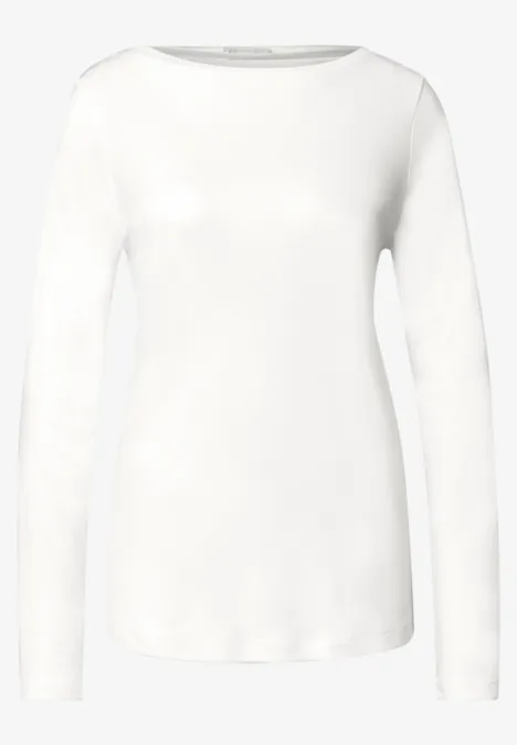 Langarm Shirt mit U-Boot-Ausschnitt off white Schlichtes weißes Langarmshirt mit Rundhalsausschnitt