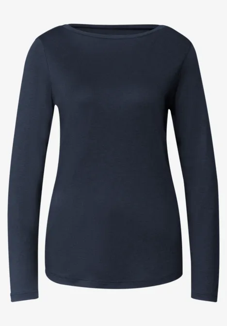 Langarm Shirt mit U-Boot-Ausschnitt darkest blue Schlichtes dunkelblaues Langarmshirt mit Rundhalsausschnitt