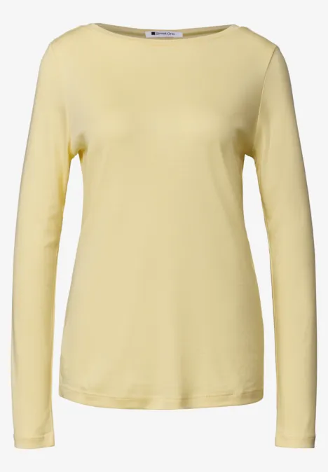 Hellgelbes Damen-Langarmshirt mit Rundhalsausschnitt