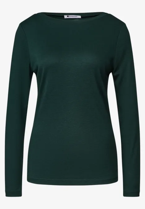 Dunkelgrüner, schlichter Langarm-Pullover mit Rundhalsausschnitt.