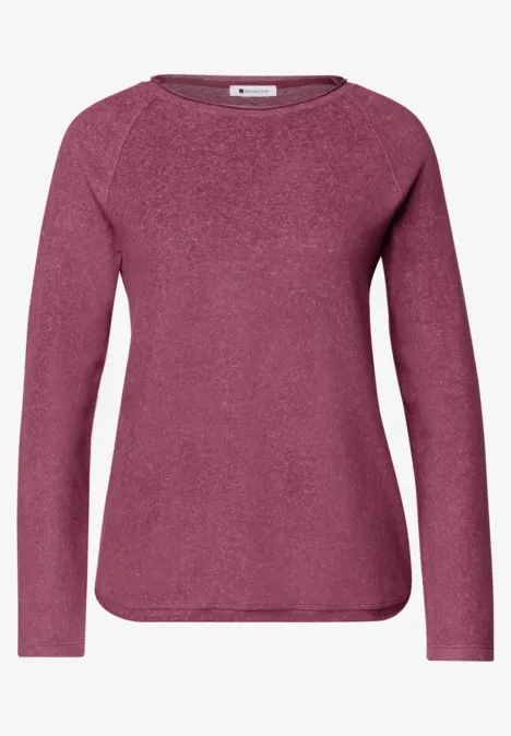 Cranberryfarbener Pullover mit Rundhalsausschnitt und langen Ärmeln