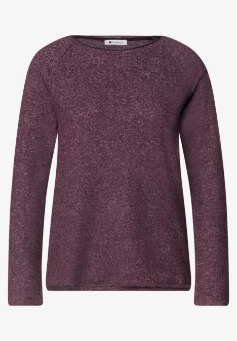 Pull femme violet à col rond, manches longues, tricot doux et confortable.