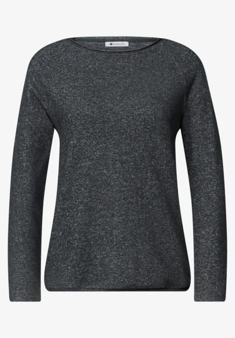 Dunkelgrauer Langarm-Pullover mit feinem Glitzereffekt und Rundhalsausschnitt