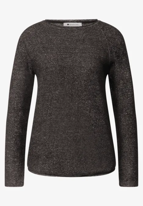 Langarm Shirt mit Rundhals und Rollkante black coffee mel. Dunkelgrauer, melierter Pullover mit langen Ärmeln und Rundhalsausschnitt.