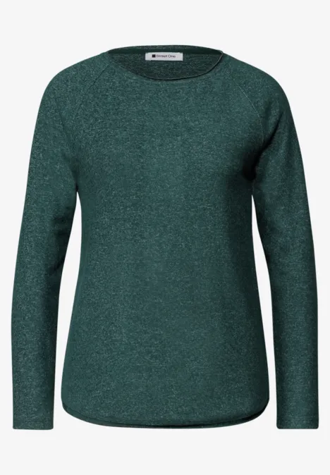 Langarm Shirt mit Rundhals und Rollkante shadow teal Dunkelgrüner Pullover mit langem Arm und Rundhalsausschnitt.